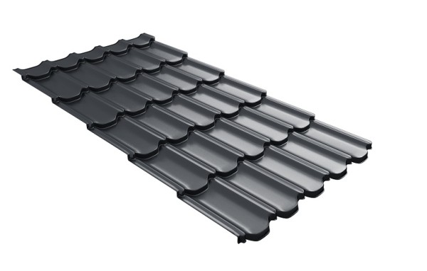 Металлочерепица квинта плюс с 3D резом 0,5 Satin RAL 7024 мокрый асфальт купить в Ярославле